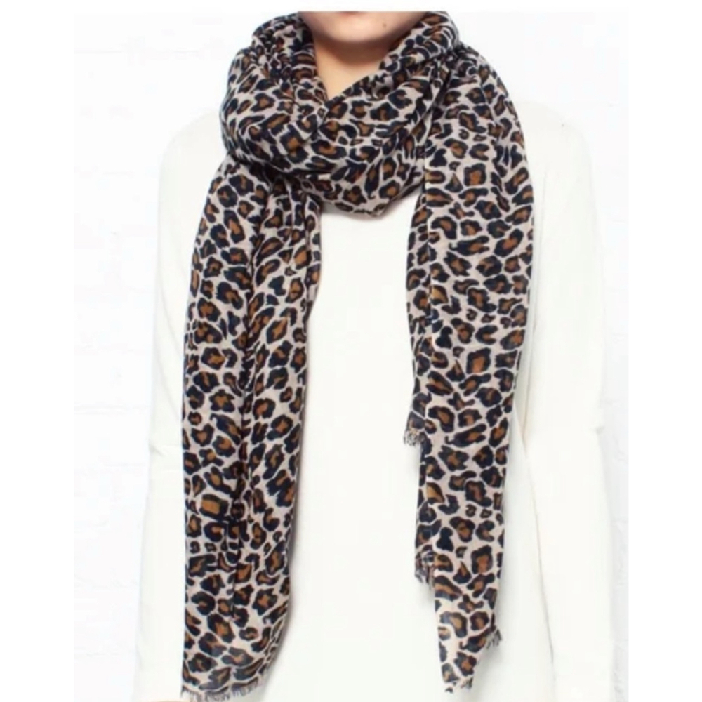 Michael Kors Leopard Print Scarf Brown Black One Size - Picture 3 of 8
